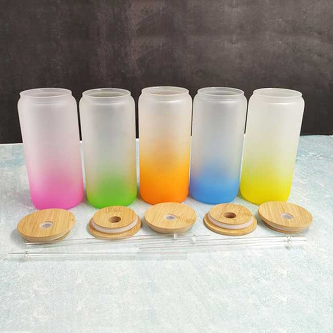 sublimation glass can tumbler with bamboo lid Wholesale